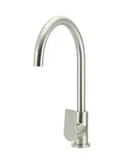 Meir Round Gooseneck Kitchen Mixer Tap with Paddle Handle - PVD Brushed Nickel
