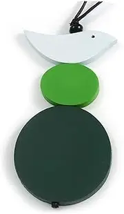 [Avalaya] Dark Green/Grass Green/White Wood Bird and Bead Pendant with Black Cotton Cord - Adjustable - 84cm Long/ 11cm Pendant, One Size, cords Wood