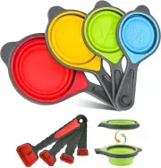 Collapsible Measuring Cups and Spoons Set,8 Piece Portable Silicone C:Red