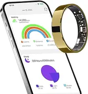 AMZAIZO Smart Ring Sleep&Fitness Tracking Wearable for Women/Men,Ultra-Narrow 9 Day Battery Life,No-Subscription,Accurate Tracker,Fashion Crystal Charging Case,for Android & iOS (Gold, SIZE11)