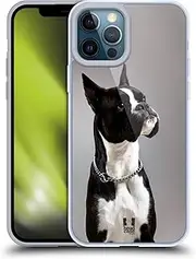 Head Case Designs Black and White Dog Boxer Popular Dog Breeds Gel Case [Military Grade Protection] Compatible with Apple iPhone 12 Pro Max