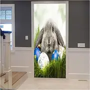 Door Stickers 3D Animal Door Sticker Lovely Easter Bunny Decals Self Adhesive Wallpaper Pet Rabbit Poster Mural Living Room Bedroom Decor(A,90x200cm)