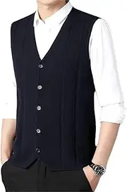 [Fulbant] Sweaters Vest for Men Sweater Casual Patchwork Style Knitted Waistcoat Sleeveless Pullover