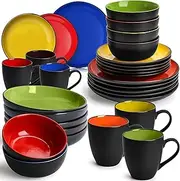 [MIAMIO] Dishware Set/Stoneware Dinnerware Set – Including Plates, Bowls and Mugs – Microwave & Dishwasher Safe – Le Papillon Collection (Mixed, 30 Pieces)