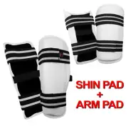 Forearm and Shin Pads Set White Vinyl Taekwondo TKD Karate Arm Shin Sparring Set