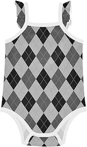 [FRODOTGV] Argyle Plaid Black Gray Baby Girls' Cotton Bodysuit Ruffle Sleeve Baby Inner Clothes for Toddler 3M, Argyle Plaid Black Gray, 12M, Argyle Plaid Black Gray, 12M