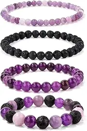 [Vinswet] 4pcs Beaded Bracelets for Women,Natural Healing Crystal Gemstones Bracelet,Anxiety Stress Relief Bracelet Handmade purple Jewelry Gifts for Women