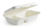 9x6x3" 2 Compartment Bio Clamshell - White 250 pcs
