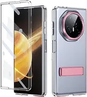 Phone Filp Case Compatible with Honor Magic V3 Case with Screen Protector,Stand Modes Kickstand for V3 Cover, Military Grade Shockproof Light Weight Protective Case, Crystal Clear Protective Case(Pink