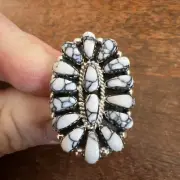 Navajo Cluster Ring White Buffalo Turquoise Size 7 Native American Womens Zuni C