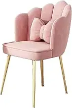 Modern Pink Home Office Chair with Metal Legs Stylish Desk Chair for Living Room Bedroom or Makeup Dresser Comfortable Leisure Chair with Pillow Large Shell Design Cute and Functional Gold Legs