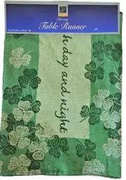 St Patrick's Day Table Runner Green Shamrocks Good Luck Tapestry 13x72"