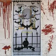Happy Halloween Lace Window Curtain Door Panel Bats Spider Web Design Halloween Party Decoration
