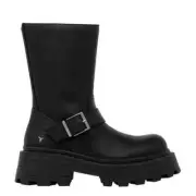 Ladies "Windsor Smith" Black Leather Teasin Platform Boots. Size 6. Brand New
