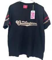One Teaspoon Womens Logo Sports Tee Shirt Washed Black Short Sleeve Size S $89