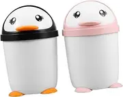 HOMSFOU Portable Plastic Desk Trash Can Penguin Design Organize Your Desk This Cute Waste Bin
