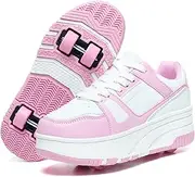 [HHSTS] Roller Skate Shoes for Kids Boys Girls Upgraded Fashion Sneakers with 4-Wheels for Kids, Versatile Roller Skates Shoes Christmas Birthday Gifts