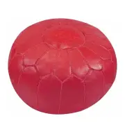 LEATHER POUF MOROCCAN OTTOMAN FOOTSTOOL GENUINE UNSTUFFED ROUND HANDMADE RED