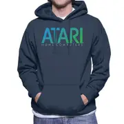 Atari Home Computers Blue Logo Men's Hooded Sweatshirt Navy Blue Large