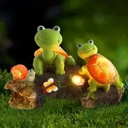 Garden Statue Outdoor Decor-Cute Frog Face Turtles with Solar Turtle With Tree