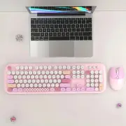ANYMOB Bluetooth Keyboard And Mouse Combo Set Pink Retro Design Wireless Soft Touch Keys