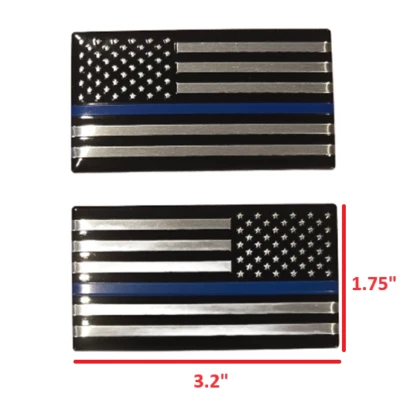 Thin Blue Line Right & Left Aluminum American Flag Decal Car Truck Emblem MAGA