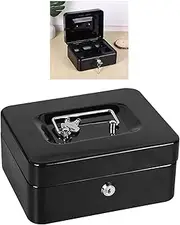 Fireproof Document Box, Safe Storage Box with Lock, Portable Fire Safe Box with 2 Keys for Home Car Travel, 9.84x7.87x3.54in (Black)