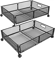 Under Bed Storage with Wheels, Rolling under bed storage containers for Clothes, Shoes, Blankets, Toy Storage metal under bed storage drawer Cart for Bedroom Living Rome, 2 Pack (2 Pack-Black)
