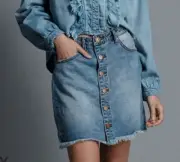 New One Teaspoon Venice Viper Button Through Skirt Womens 25 Blue Mini