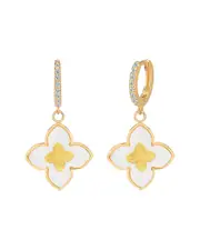 Gabi Rielle 14K Over Silver Pearl CZ Clover Drop Earrings