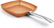 Non-Stick Copper Square Frying Pan, 9.5" Chef Skillet with Ceramic 9.5 Inch