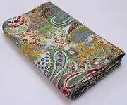 Sophia Art Indian Handmade Paisley Print King Size Kantha Quilt Cotton Kantha Blanket Bed Cover King Kantha Bedspread Bohemian Bedding Kantha Quilt (Grey)