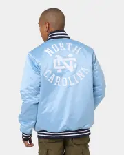 [MITCHELL & NESS] Mitchell & Ness University Of North Carolina Tar Heels Heavyweight Satin Jacket Light Blue - Size L L Light Blue