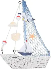 Alipis Mediterranean Style Wooden Sailboat Model Craft Rustic Coastal Theme Decoration for Living Bedroom and Study Workmanship and Bright Colors Table Ornament