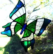 MONET Blue Green Crystal BUTTERFLY Authentic Australian Stained Glass SUNCATCHER