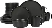 [Gibson Home] Zuma 16 Piece Stoneware Plates, Bowls, & Mugs Dinnerware Set - Matte Black