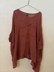 TAKING SHAPE TS Orange Sheer Loose Top Ribbed Cuffs. Size S