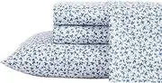 Laura Ashley Home - King Sheets, Soft Sateen Cotton Bedding Set - Sleek, Smooth, & Breathable Home Decor (Lavange Vine Indigo, King)