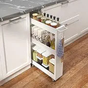 XYZLVSI Slim Storage Cart, 5 in Width, 3-Tier White Rolling Cart with Handle for Kitchen Bathroom Laundry Narrow Places