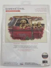 Dimensions GOLDEN RIDE Cross Stitch Kit NEW Golden Retriever Christmas Red Truck