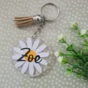 Personalised Keyring - acrylic daisy flower Keyring keychain bag tag custom name
