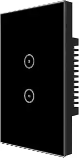 [UseeLink] 2 Gang Smart Wall Light Switch in Black - WiFi Glass Touch Panel with Voice Control via Alexa Echo, Timer Function, No Hub Required 1-Pcs