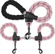 Mengbei tribe Double Dog Leash, Dual Dog Leash, 360° Swivel No Tangle Walking Training Two Dog Leash, Comfortable Shock Absorbing Climbing Reflective Leash for Small Medium and Large Dogs
