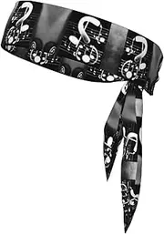 [HVTTIOR] Black White Music Note Print Multifunctional Sweat Wicking Sports Head Tie Headband for Tennis Basketball Karate