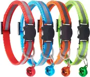 Reflective Breakaway Nylon Cat Collars with Bell - 4 Colors Available