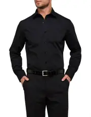 [Van Heusen] Plain Poplin Long Sleeve Business Shirt in Black