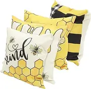ETHZZLE 4pcs Cartoon Bee Themed Pillow Protector Decorative Cushion Covers Soft Throw Pillow Case