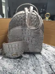 Brahmin Melbourne Collection Fairest Grey Chelcy Backpack Matching Coin Pouch