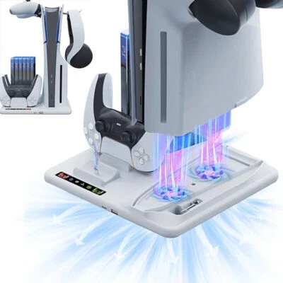 Vertical Stand with Cooling Fan Controller Charger Station Dock for PS5 Console