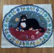 Vintage 80' Susan Murray County Cat Latch Hook Rug Black Cat Wall Hanging 36×30